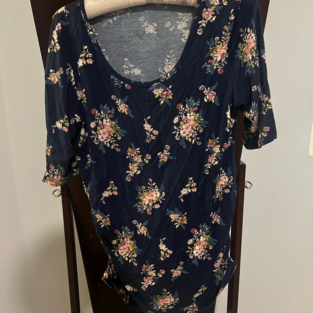 a:glow maternity Navy Scoop Neck Top with Pink Floral Print